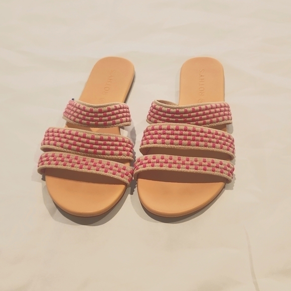 Rothy's Shoes - Rothy's 3 band pink and cream slides sandals 6
